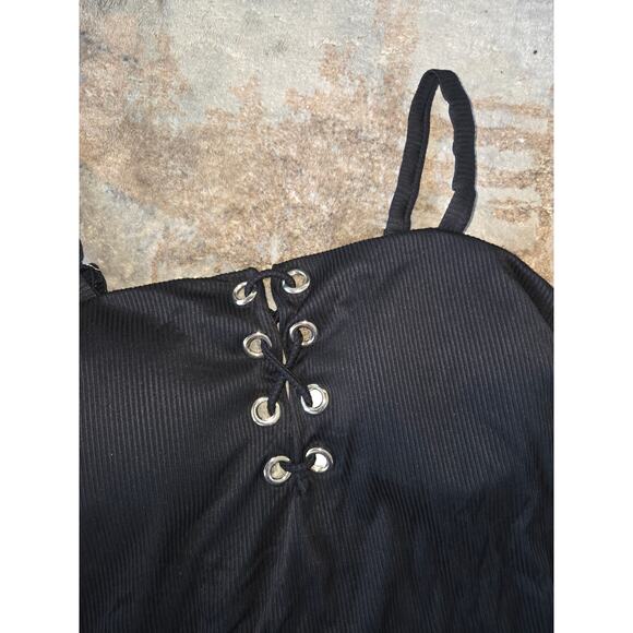 COASTAL WAVES- swimwear 1 piece black ribbed with silver hardware 3XL - Picture 3 of 6